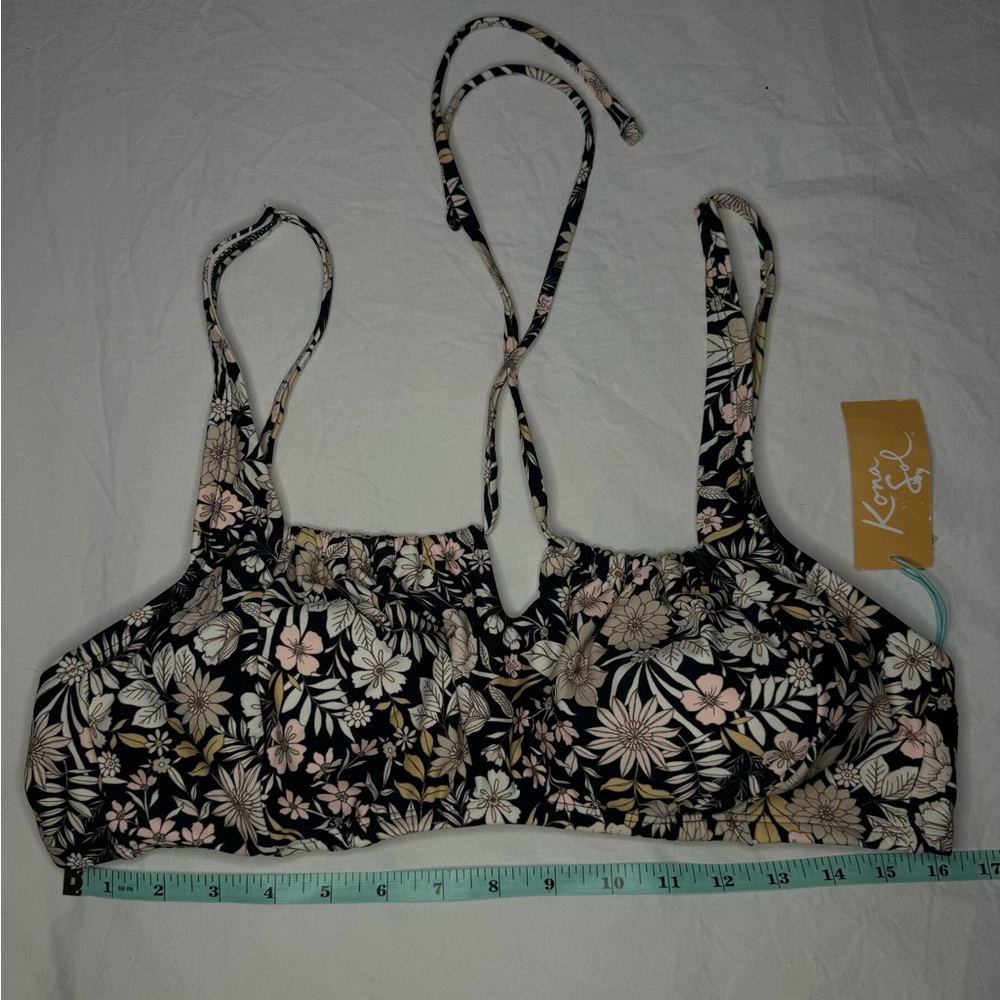NWT KONA SOL Swim Bikini Top Women's Black with Pink Floral - Adjustable XL - Picture 6 of 8